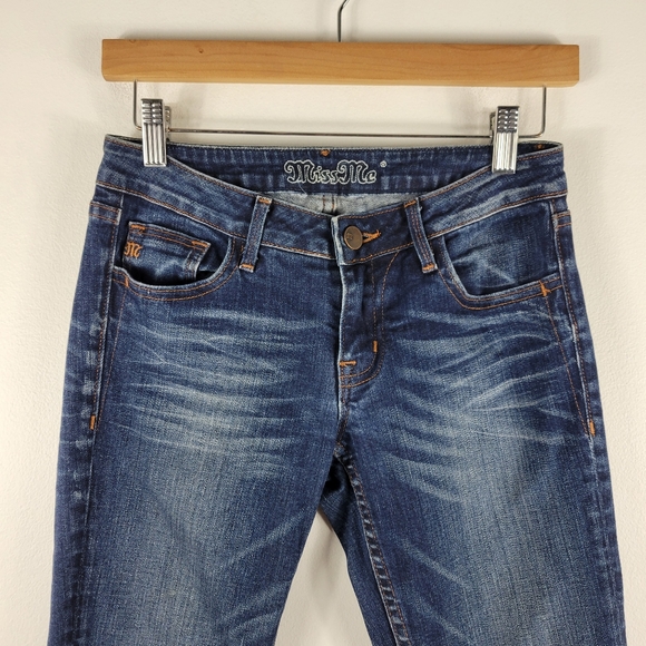 Miss Me Nicole Mid Rise Skinny Raw Hem Ankle Jeans Dark 49 - Picture 2 of 12